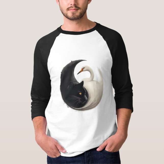 Panther and Crane Yin Yang Ink Art T-Shirt (Front)