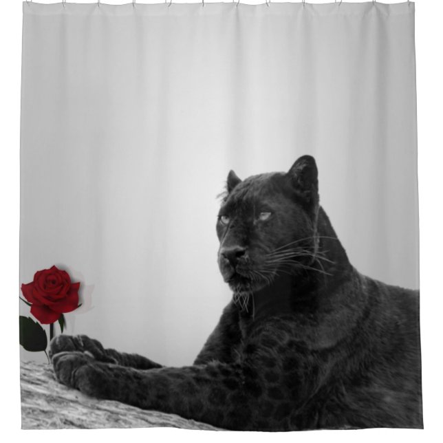 Panther and Red Rose Shower Curtain (Front)