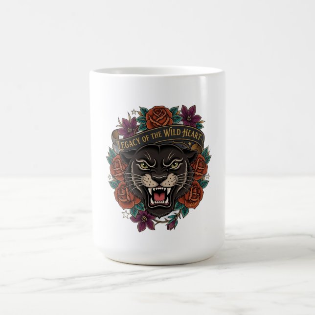 Panther and Roses Long Sleeve Shirt Coffee Mug (Center)