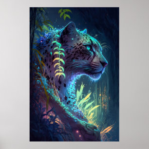 Panther Animal Portrait Painting Wildlife Outdoors Poster