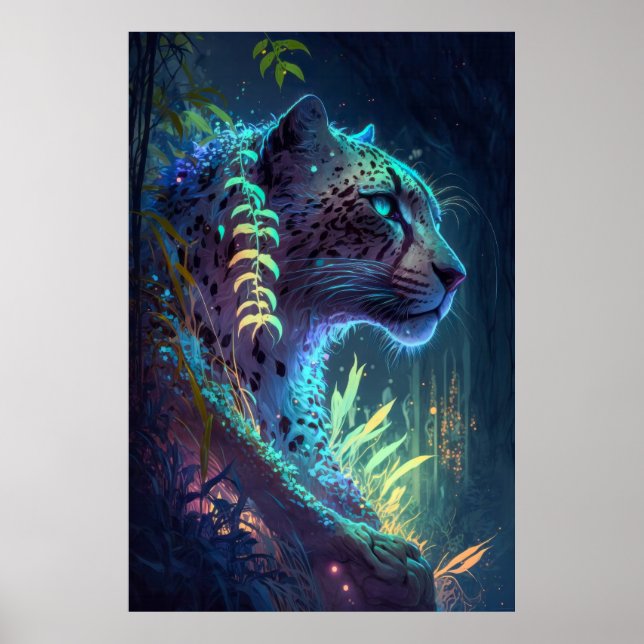 Panther Animal Portrait Painting Wildlife Outdoors Poster (Front)