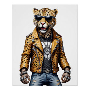 Panther Biker Rebel in Leather Jacket Cool Style Poster