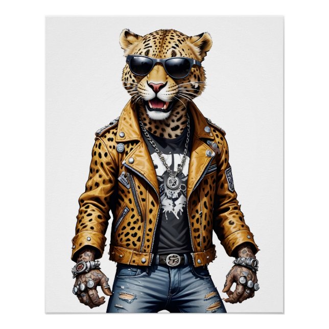 Panther Biker Rebel in Leather Jacket Cool Style  Poster (Front)