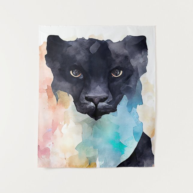 Panther Black Wild Animal Nature Watercolor Art  Tapestry (Front)