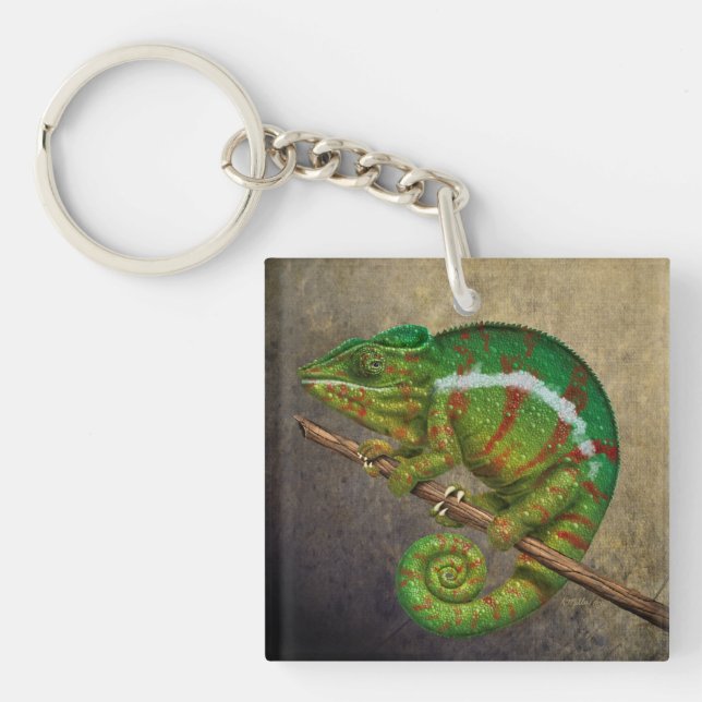 Panther Chameleon Digital Painting Key Ring (Front)