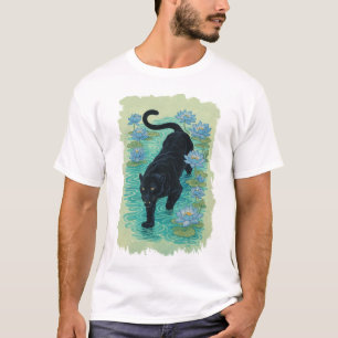 Panther crawling through blue lotus flowers T-Shirt