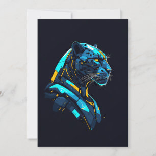 Panther Cyberpunk Mecha Black Panther Neon Invitation