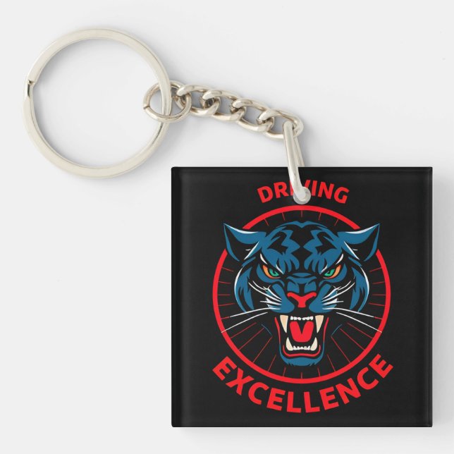 Panther Driving Excellence Wooden Sign Key Ring (Front)