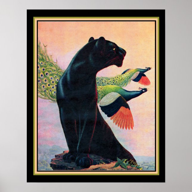 Panther & Flying Peacocks Art Deco Print-16x20 Poster (Front)