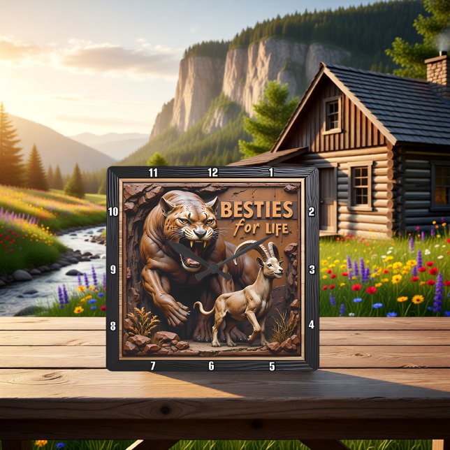 Panther Goat Scenic Mountain Square Wall Clock (Creator Uploaded)