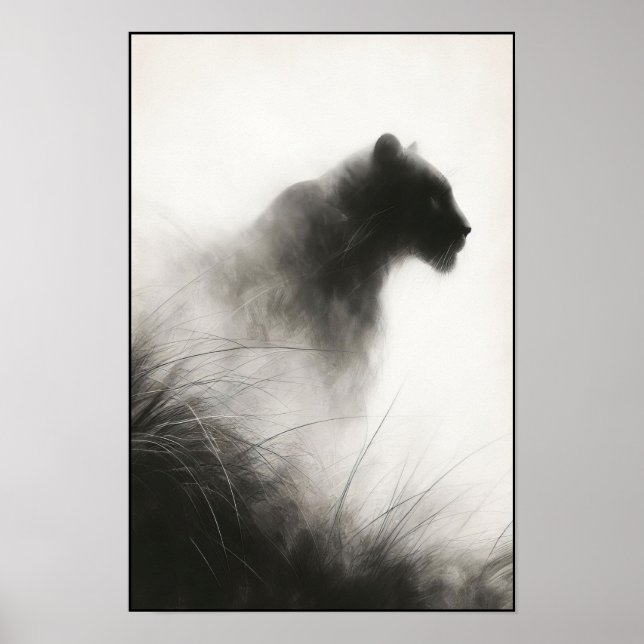 Panther in the Whispering Mist Abstract Poster (Front)