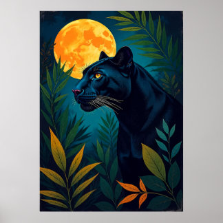 Panther Moonlit Jungle Art Poster