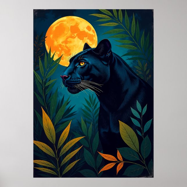Panther Moonlit Jungle Art Poster (Front)