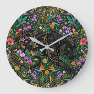 Panther on the Prowl Surreal Jungle Large Clock