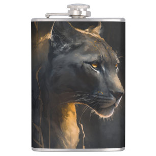 Panther Portrait Animal Nature Wildlife Painting Hip Flask