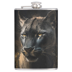Panther Portrait Animal Nature Wildlife Painting Hip Flask
