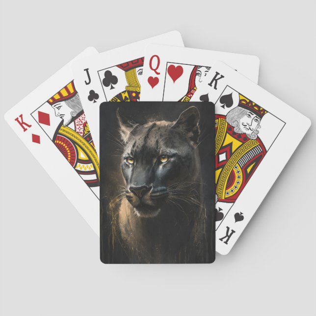 Panther Portrait Animal Nature Wildlife Painting Playing Cards (Back)