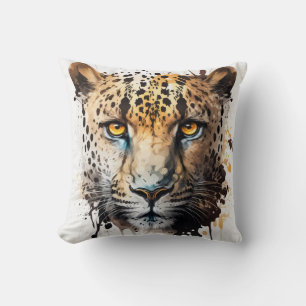 Panther Portrait Animal Painting Wildlife Outdoors Cushion