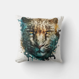 Panther Portrait Animal Painting Wildlife Outdoors Cushion