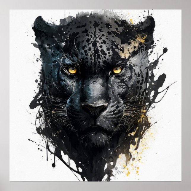 Panther Portrait Animal Painting Wildlife Outdoors Poster (Front)