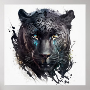 Panther Portrait Animal Painting Wildlife Outdoors Poster