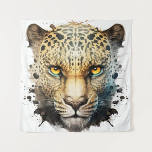 Panther Portrait Animal Painting Wildlife Outdoors Tapestry