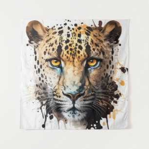 Panther Portrait Animal Painting Wildlife Outdoors Tapestry