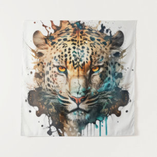 Panther Portrait Animal Painting Wildlife Outdoors Tapestry
