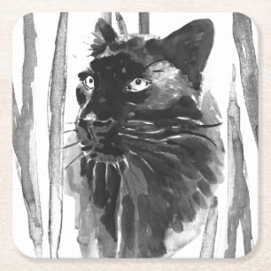 Panther Portrait Square Paper Coaster