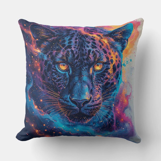 Panther Portrait with Abstract Fiery Elements Cushion (Front)