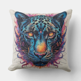 Panther Portrait with Abstract Fiery Elements Cushion