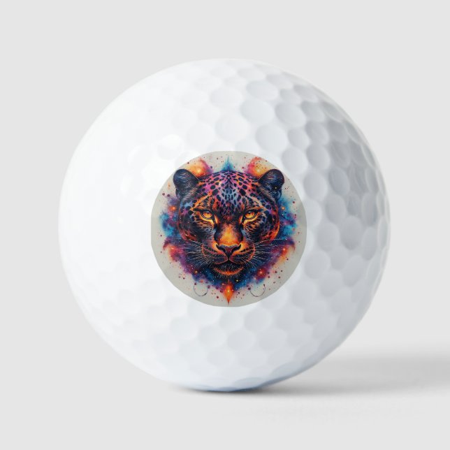 Panther Portrait with Abstract Fiery Elements Golf Balls (Front)