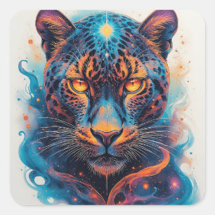 Panther Portrait with Abstract Fiery Elements Square Sticker