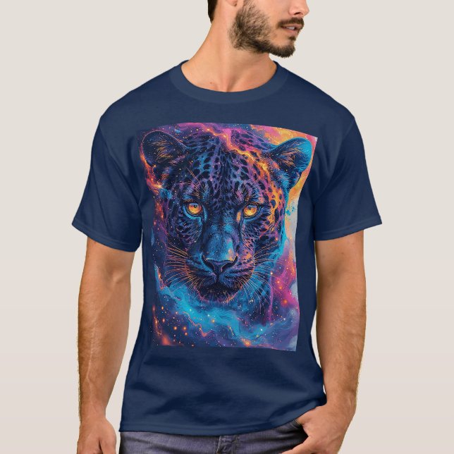Panther Portrait with Abstract Fiery Elements T-Shirt (Front)