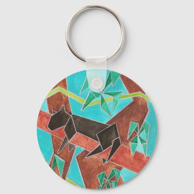 Panther Watercolor Art Key Ring (Front)