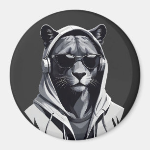 Panther Wearing Hoodie Funny Cool Animal Character Magnet