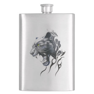 Panther Wild Animal Nature Illustration Art Tattoo Hip Flask