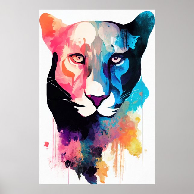 Panther Wild Nature Animal Color Art Painting Poster (Front)