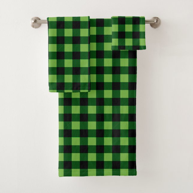 Pantone Green and Black Buffalo Plaid Bath Towel Set (Insitu)