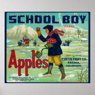 Paonia, Colorado - School Boy Apple Label Poster