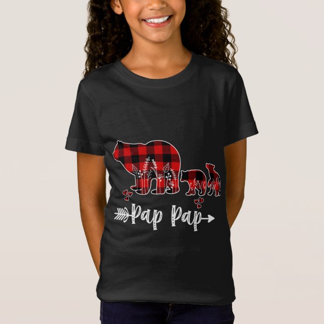 Pap Pap Bear Christmas Pajama Red Plaid Buffalo Fa T-Shirt (Front)