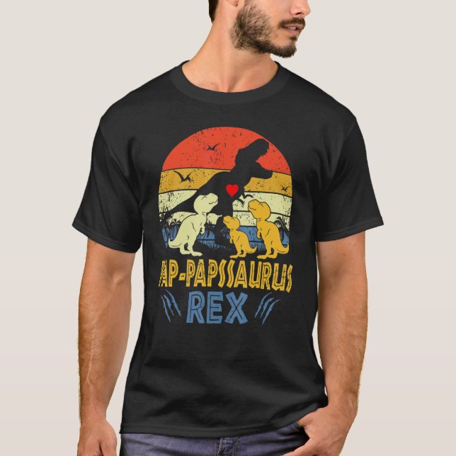Pap Paps Saurus Rex Dinosaur Pap Paps 3 Kids Famil T-Shirt (Front)