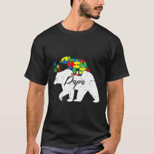 Papa Bear Autism Awareness Cute Puzzle Piece Dad F T-Shirt