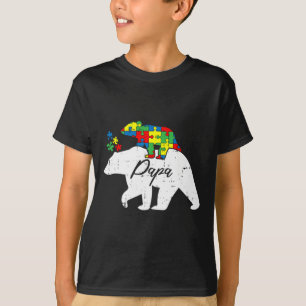Papa Bear Autism Awareness Cute Puzzle Piece Dad F T-Shirt