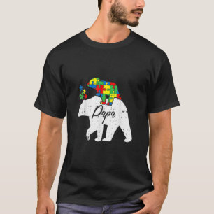 Papa Bear Autism Awareness Cute Puzzle Piece Dad F T-Shirt