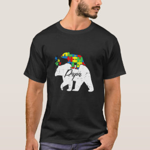 Papa Bear Autism Awareness Cute Puzzle Piece Dad F T-Shirt