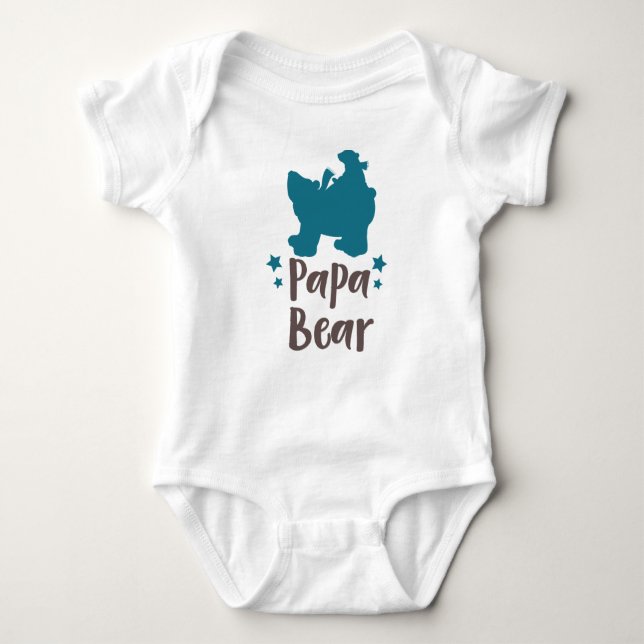 Papa Bear, Bear Cub, Cute Bear, Little Bear, Stars Baby Bodysuit (Front)