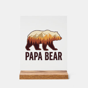 Papa Bear Bear Silhouette Vintage Forest T-Shirt_1 Acrylic Sign