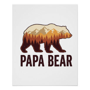 Papa Bear Bear Silhouette Vintage Forest T-Shirt_1 Poster