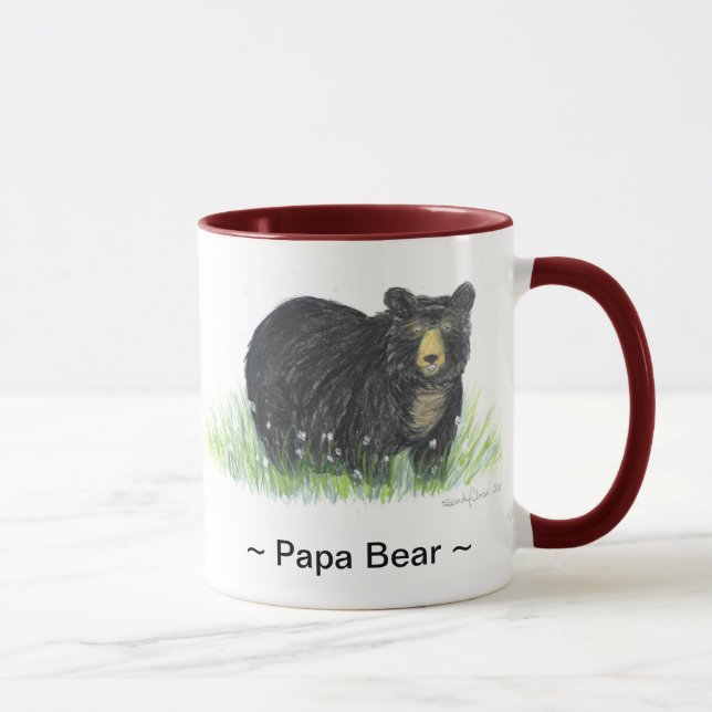 ~Papa Bear ~ Black Bear maroon trim mug (Right)